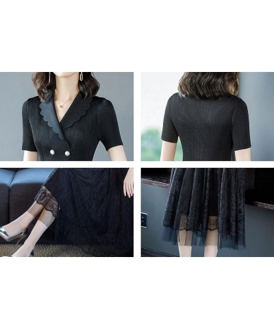 Women's Elegant Floral Lace V-Neck Cocktail Party Swing Midi Dance Dress 22088 Black $24.43 Dresses