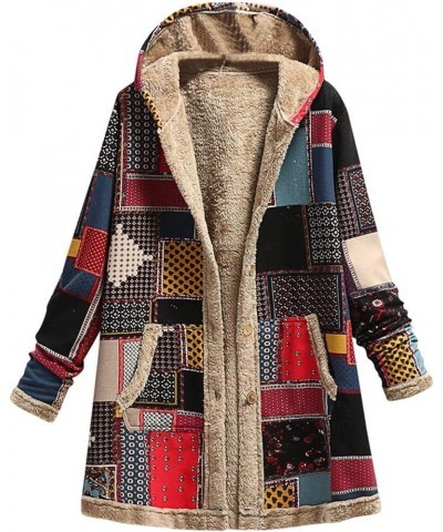 Ethnic Winter Coats Womens Warm Fleece Jackets with Hood Vintage Print Overcoats Plus Size Tops Pocket Cardigan Sweater Red $...