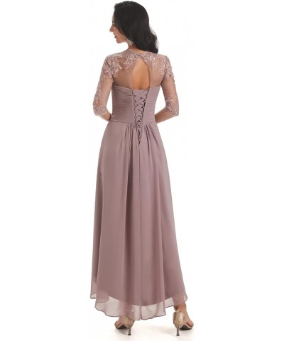 Chiffon Lace Mother of The Bride Dresses for Wedding Tea Length High Low Evening Gown with Sleeves Desert Rose $43.70 Dresses