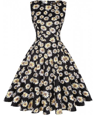 Vintage Tea Dress 1950's Floral Flare Casual Garden Retro Swing Party Cocktail Dress for Women 1-black-yellow-floral $13.44 D...