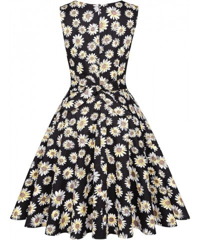 Vintage Tea Dress 1950's Floral Flare Casual Garden Retro Swing Party Cocktail Dress for Women 1-black-yellow-floral $13.44 D...