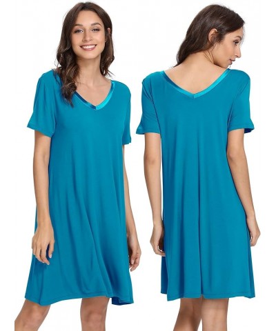 Soft Nightgowns for Women Viscose from Bamboo Sleep Shirts Plus Size Pajamas Short Sleeve Sleepwear S-4X A-teal Blue $19.75 S...