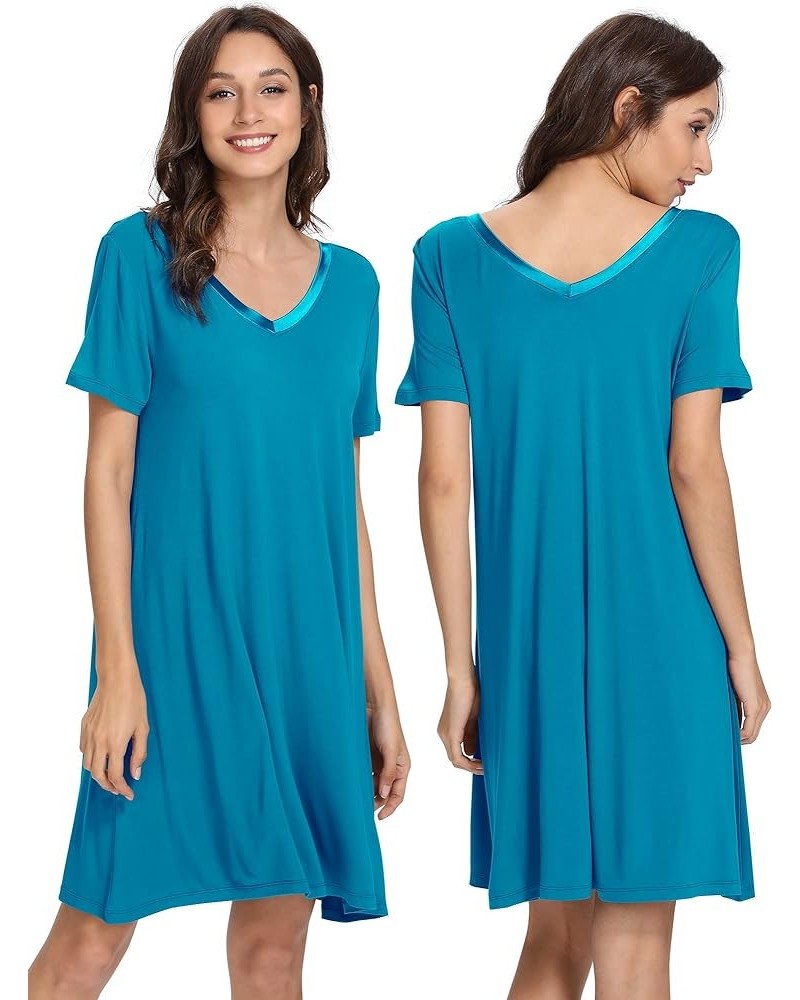 Soft Nightgowns for Women Viscose from Bamboo Sleep Shirts Plus Size Pajamas Short Sleeve Sleepwear S-4X A-teal Blue $19.75 S...