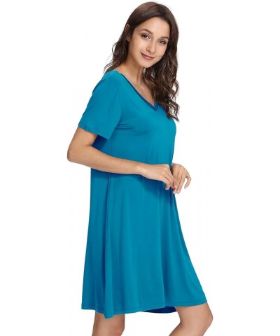 Soft Nightgowns for Women Viscose from Bamboo Sleep Shirts Plus Size Pajamas Short Sleeve Sleepwear S-4X A-teal Blue $19.75 S...