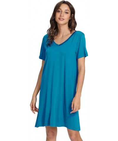 Soft Nightgowns for Women Viscose from Bamboo Sleep Shirts Plus Size Pajamas Short Sleeve Sleepwear S-4X A-teal Blue $19.75 S...