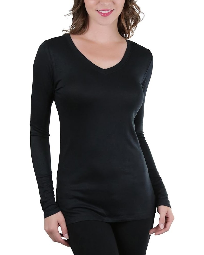 Women’s Classic Timeless Layering V-Neck Long Sleeve Top Classic Black $9.15 T-Shirts
