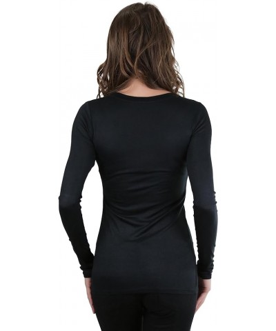 Women’s Classic Timeless Layering V-Neck Long Sleeve Top Classic Black $9.15 T-Shirts