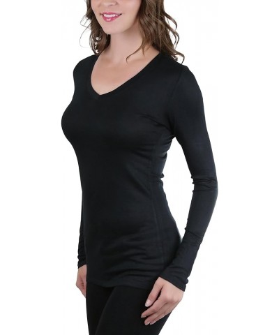 Women’s Classic Timeless Layering V-Neck Long Sleeve Top Classic Black $9.15 T-Shirts