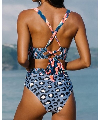 Bikini Sets for Women Floral Print High Waisted Bathing Suits V Neck Two Piece Swimsuit Floral-3 $16.10 Swimsuits