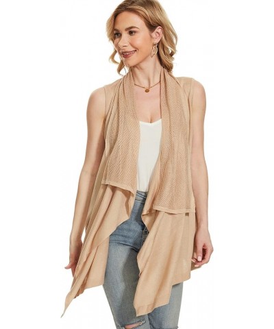 Women's Sleeveless Cardigans Vest Solid Draped Open Front Cardigan Vest with Asymmetric Hem Khaki(brown) $14.74 Sweaters