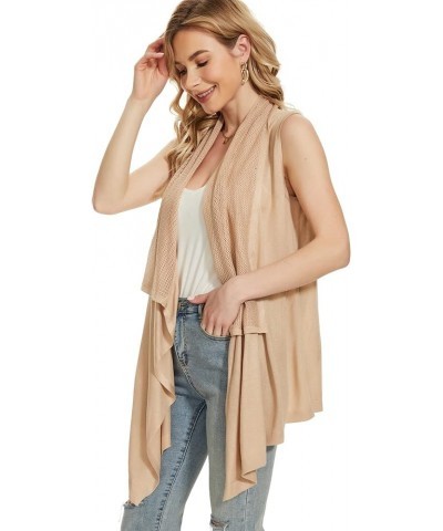 Women's Sleeveless Cardigans Vest Solid Draped Open Front Cardigan Vest with Asymmetric Hem Khaki(brown) $14.74 Sweaters