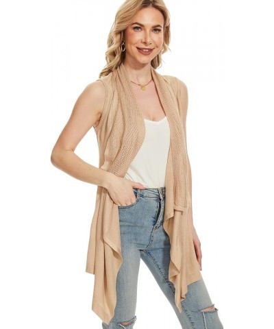 Women's Sleeveless Cardigans Vest Solid Draped Open Front Cardigan Vest with Asymmetric Hem Khaki(brown) $14.74 Sweaters