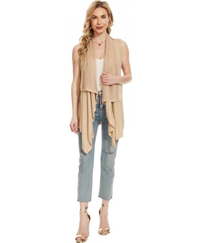 Women's Sleeveless Cardigans Vest Solid Draped Open Front Cardigan Vest with Asymmetric Hem Khaki(brown) $14.74 Sweaters