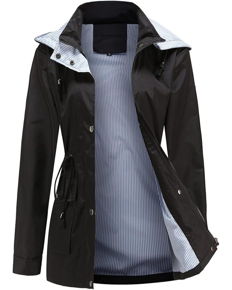 Womens Raincoat Windbreaker Waterproof Lightweight Lined Hooded Rain Jacket Black $22.03 Coats