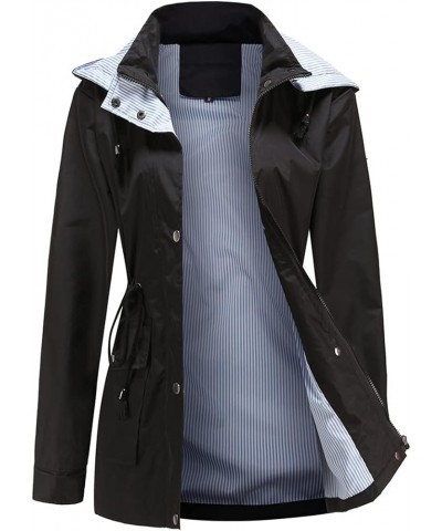 Womens Raincoat Windbreaker Waterproof Lightweight Lined Hooded Rain Jacket Black $22.03 Coats