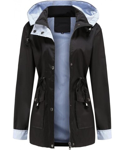 Womens Raincoat Windbreaker Waterproof Lightweight Lined Hooded Rain Jacket Black $22.03 Coats