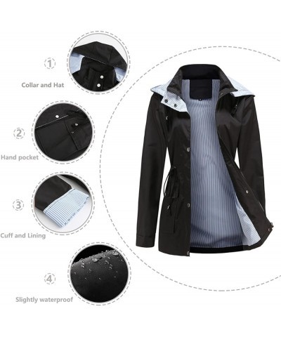 Womens Raincoat Windbreaker Waterproof Lightweight Lined Hooded Rain Jacket Black $22.03 Coats