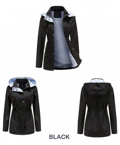 Womens Raincoat Windbreaker Waterproof Lightweight Lined Hooded Rain Jacket Black $22.03 Coats