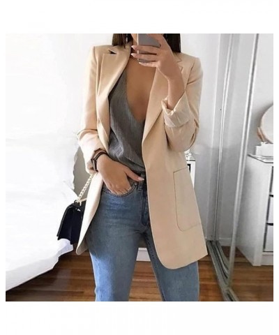 Solid Blazers for Women Business Casual 2023 Fall Long Sleeve Work Office Jacket Blazer Plus Size Open Front Cardigan A1-khak...