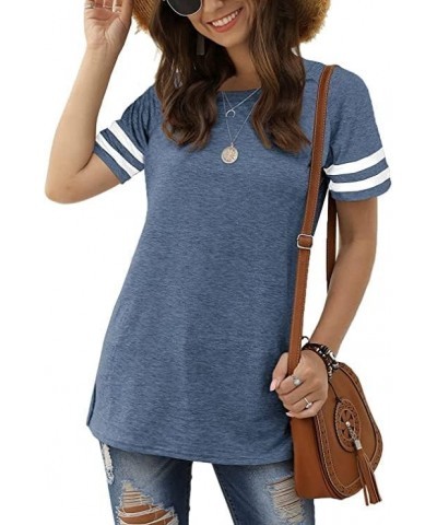 Womens T Shirts Short Sleeve Striped Color Block Leopard Casual Tops 21-ash Blue $10.19 T-Shirts