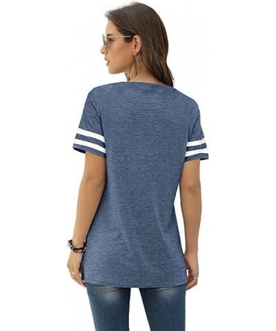 Womens T Shirts Short Sleeve Striped Color Block Leopard Casual Tops 21-ash Blue $10.19 T-Shirts