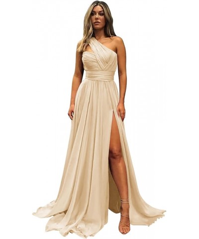 One Shoulder Bridesmaid Dresses for Wedding with Slit Pockets Long Prom Dress Chiffon Formal Evening Gown Blush Pink $34.76 D...