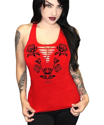 Sexy Cowgirl Biker Tank Top | Slashed Cut-Out Country Motorcycle Tee Tshirt | Graphic Punk Gothic Tank Top Red Blood Rose $11...