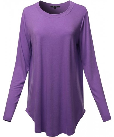 Women's Premium Solid Long Sleeve Round Hem Crew Neck Top Shirt Purple $6.81 T-Shirts