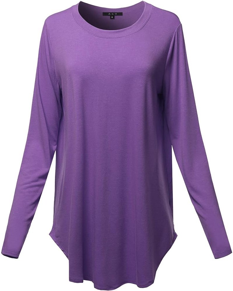 Women's Premium Solid Long Sleeve Round Hem Crew Neck Top Shirt Purple $6.81 T-Shirts