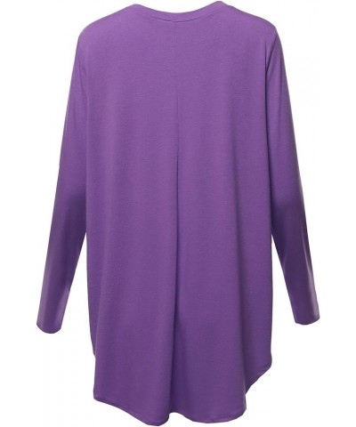 Women's Premium Solid Long Sleeve Round Hem Crew Neck Top Shirt Purple $6.81 T-Shirts