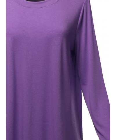 Women's Premium Solid Long Sleeve Round Hem Crew Neck Top Shirt Purple $6.81 T-Shirts