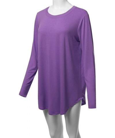 Women's Premium Solid Long Sleeve Round Hem Crew Neck Top Shirt Purple $6.81 T-Shirts