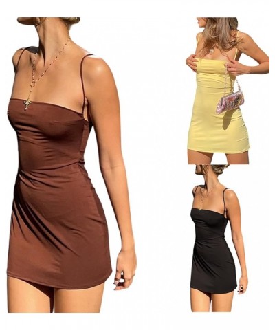 Women Y2k Mini Dress Sleeveless Spaghetti Strap V Neck Backless Retro Sexy A-Line Bodycon Party Night Dress B Brown Bodycon S...