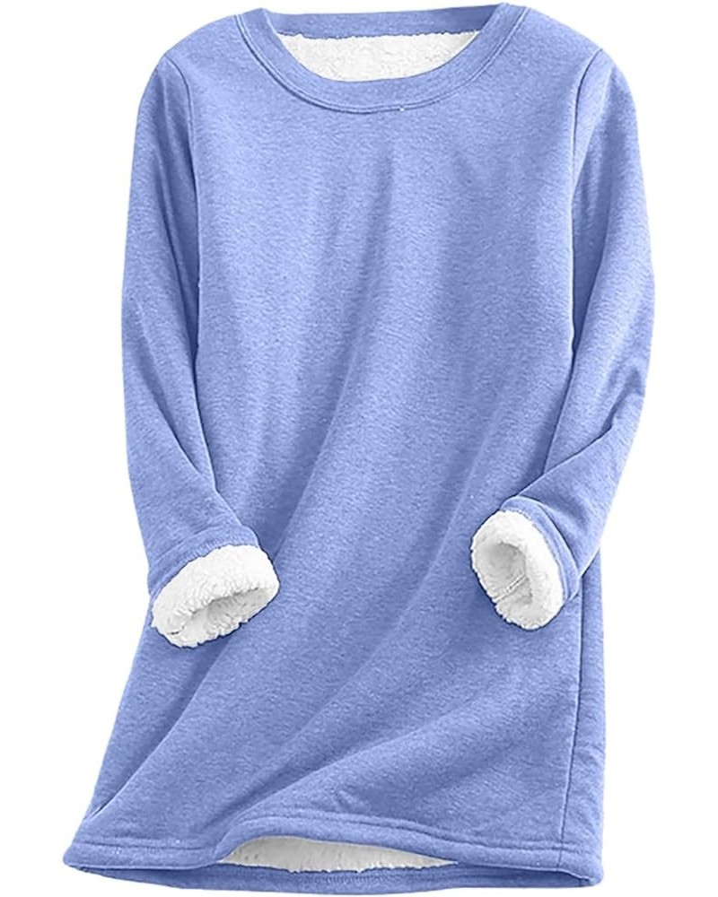 Fleece Sweatshirts For Women 2023 Sherpa lined Loungewear Tunic Tops crew neck Fuzzy Pullover Sweater Soft warm tops 06-purpl...