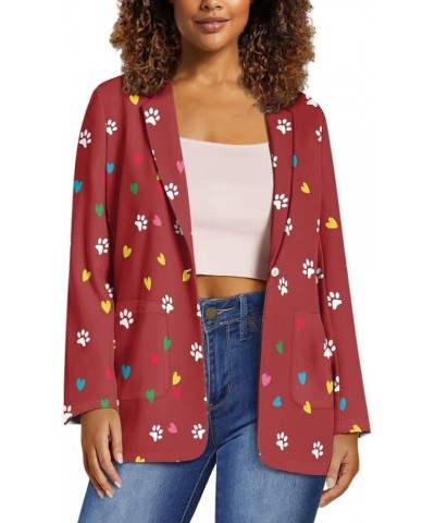 Dog Paw Women's Graphic Print Blazer Button Open Front Long Sleeve Jacket Dog Paw,red $20.39 Blazers