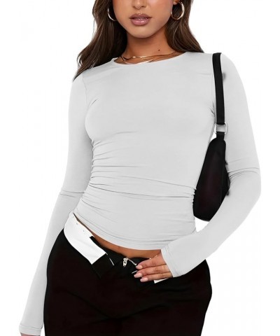 Womens Short/Long Sleeve Ribbed Crop Tops Basic Slim Fitted Shirts Casual Spring Fashion Y2k Tight Tops 04-brown/White/Black ...