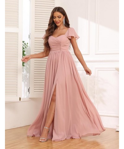 Women's Ruffles Sleeve Bridesmaid Dresses with Pockets Buttons Flowy Chiffon Long Formal Dress White $32.90 Dresses