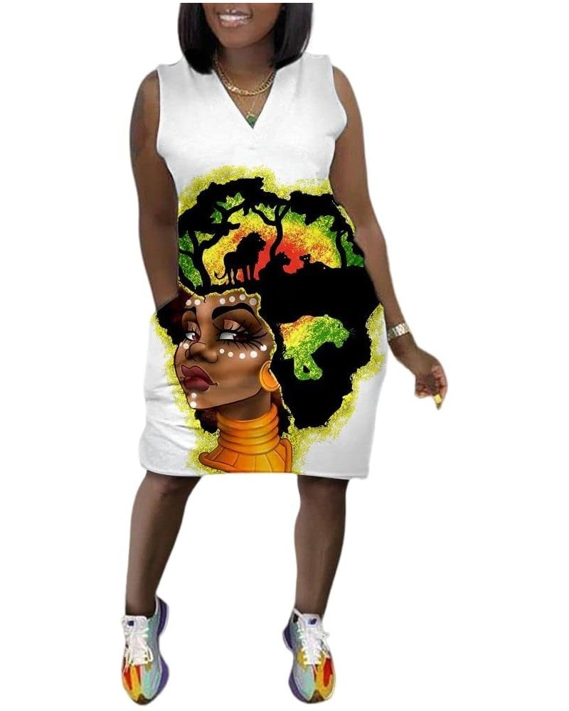 Women's African Printed V-Neck Sleeveless Dress with Pockets Summer Knee Length Gowns Tank Dress 02 $9.02 Dresses