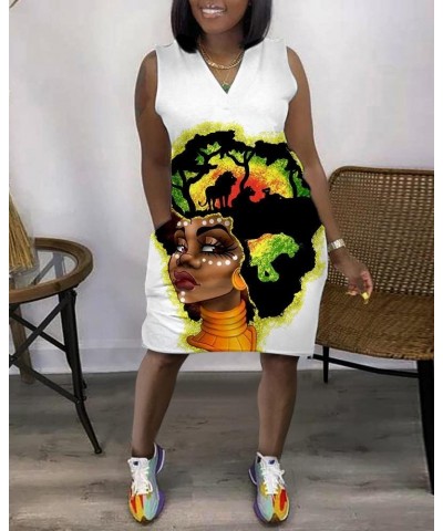 Women's African Printed V-Neck Sleeveless Dress with Pockets Summer Knee Length Gowns Tank Dress 02 $9.02 Dresses