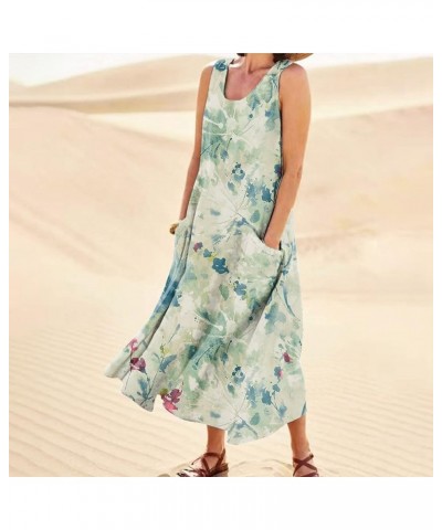 Women's 2024 Spring Summer Dresses Casual Loose Crewneck Sleeveless Dresses Gradient Print Dresses with Pockets 06-mint Green...