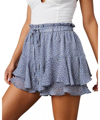 Flowy Shorts for Women Casual Boho Floral Skorts Ruffle Mini Skirts Running Tennis Butterfly Shorts Chiffon Shorts Floral Blu...