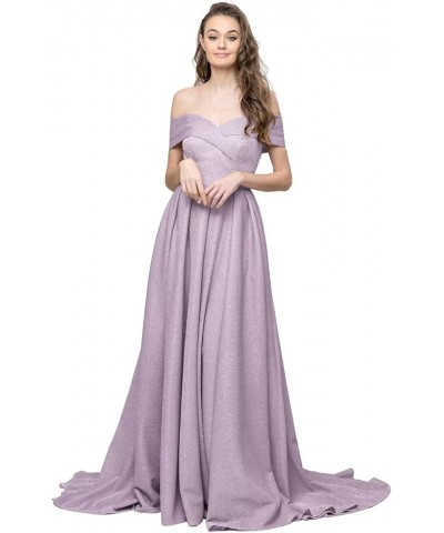 Glitter Off Shoulder Prom Dresses Sequin A Line Bridesmaid Dress Formal Evening Dress for Women,R103 Lilac $45.64 Dresses