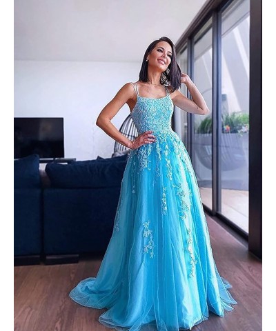 Prom Dresses Long Ball Gown for Women Spaghetti Straps Tulle A-Line Sexy Backless Formal Party Gowns with Pockets Navy Blue $...