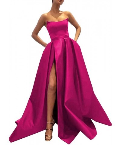 Women's One Shoulder Prom Dresses Satin High Slit A-Line Long Formal Party Gowns YXXY599 2style-fuchsia $39.71 Dresses