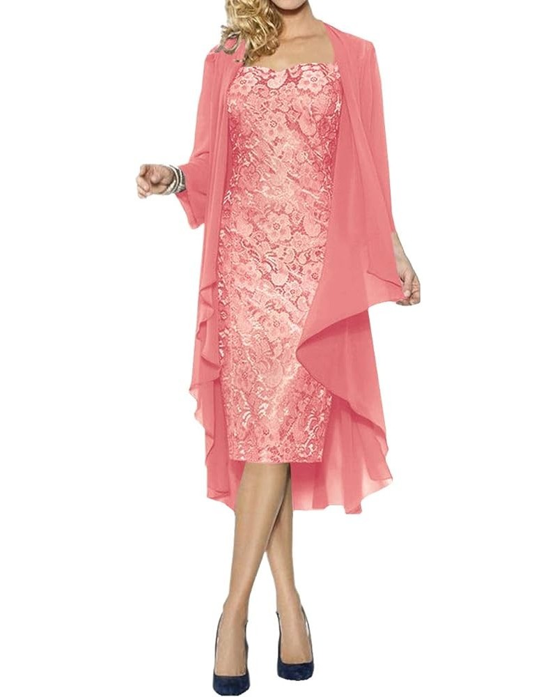 Tea Length Mother of The Bride Dresses Lace Evening Formal Dress Chiffon Jacket Wrap for Women Peach $53.55 Dresses