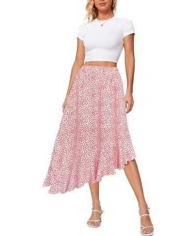 Women's Boho Floral Print High Waist High Low Asymmetric Split Ruffle Hem Midi Skirt Red Flower $11.52 Skirts