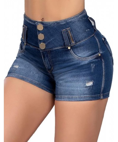 Ripped High Waist Butt Lifting Shorts for Women Denim Jeans Shorts Frayed Raw Mid Blue $19.23 Shorts