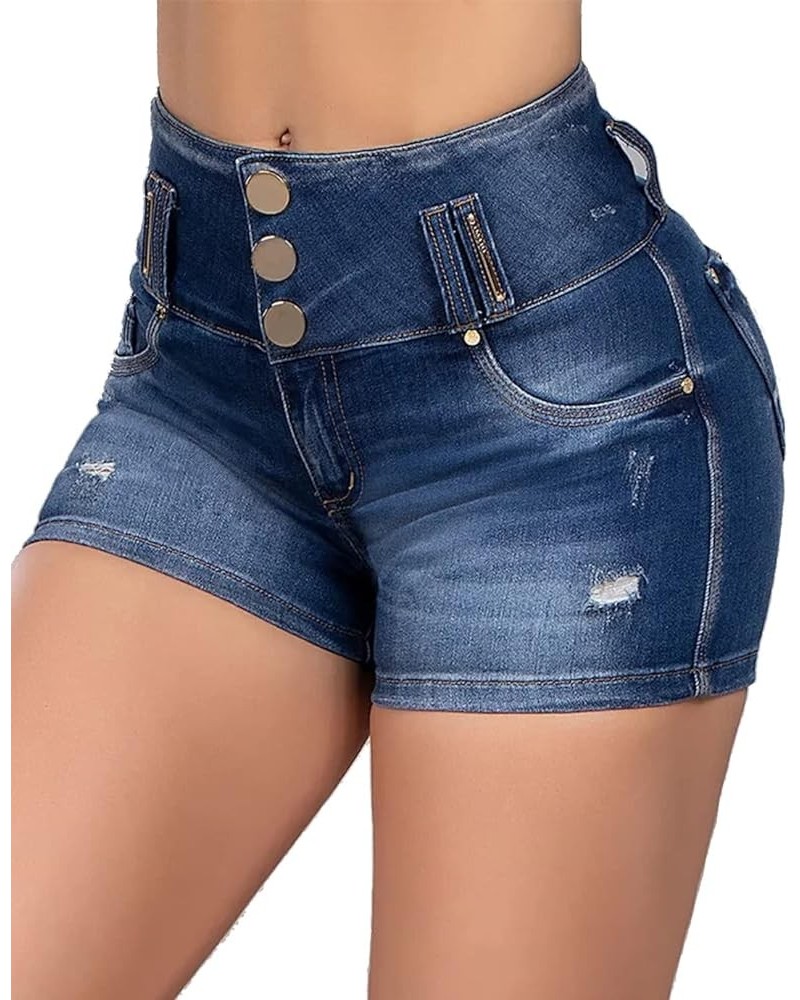 Ripped High Waist Butt Lifting Shorts for Women Denim Jeans Shorts Frayed Raw Mid Blue $19.23 Shorts