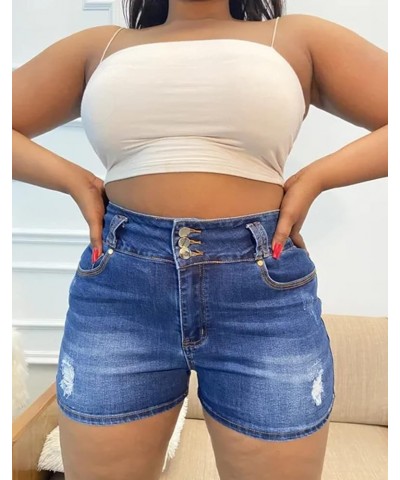 Ripped High Waist Butt Lifting Shorts for Women Denim Jeans Shorts Frayed Raw Mid Blue $19.23 Shorts