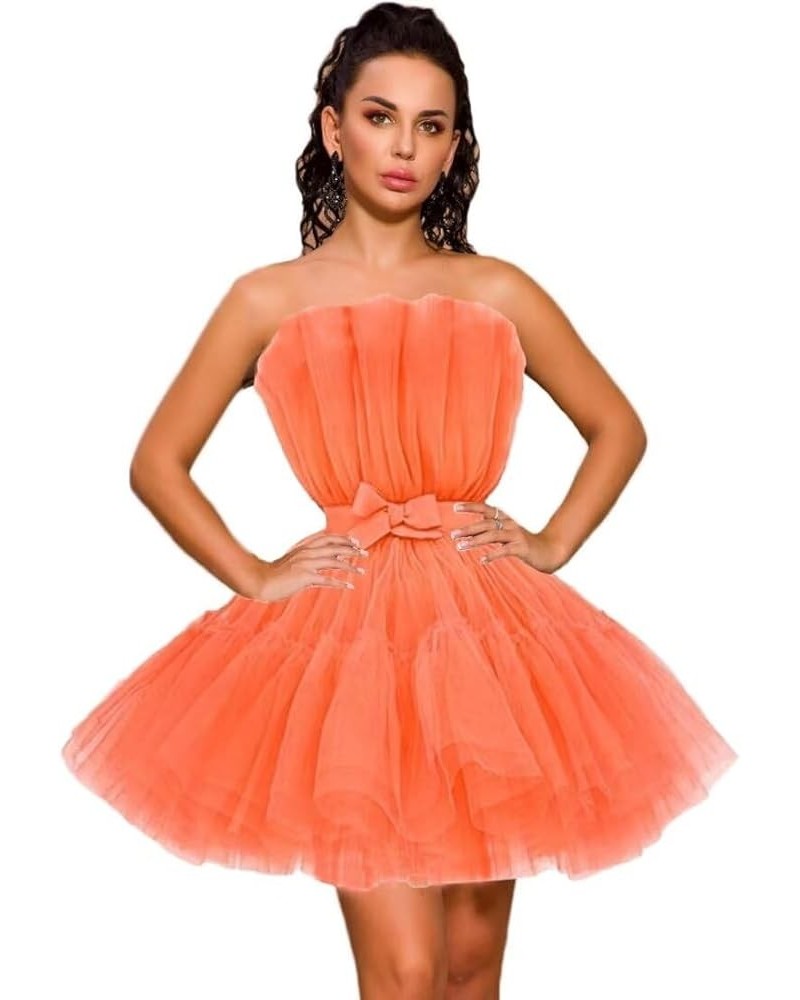 Women's Strapless Mini Tulle Prom Dress Tutu Short Homecoming Cocktail Party Dresses Orange $33.75 Dresses